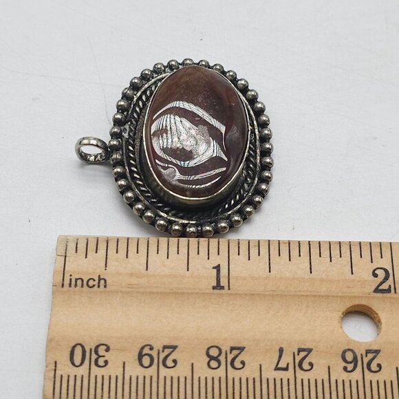 Vintage Sterling Silver Pendant With Oval Brown Agate Stone 9.61g - Picture 5 of 6